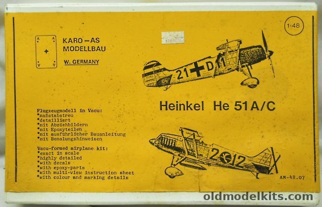 Karo-As 1/48 Heinkel He-51A / He-51C Spanish Nationalist or Luftwaffe, AM-4807 plastic model kit